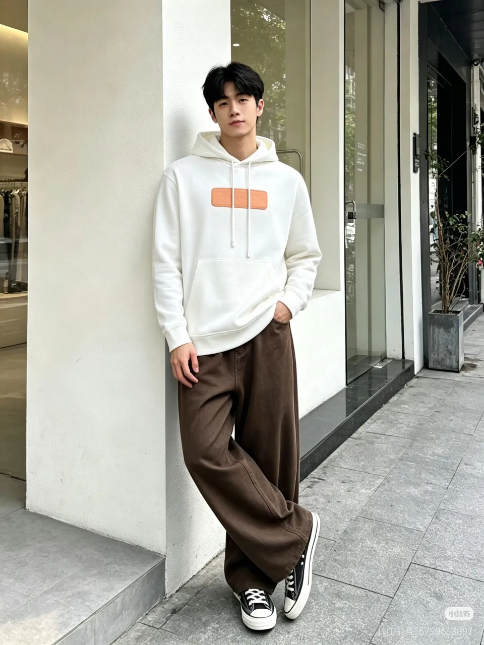 Louis Vuitton/Louis Vuitton embossed leather logo hooded sweatshirt